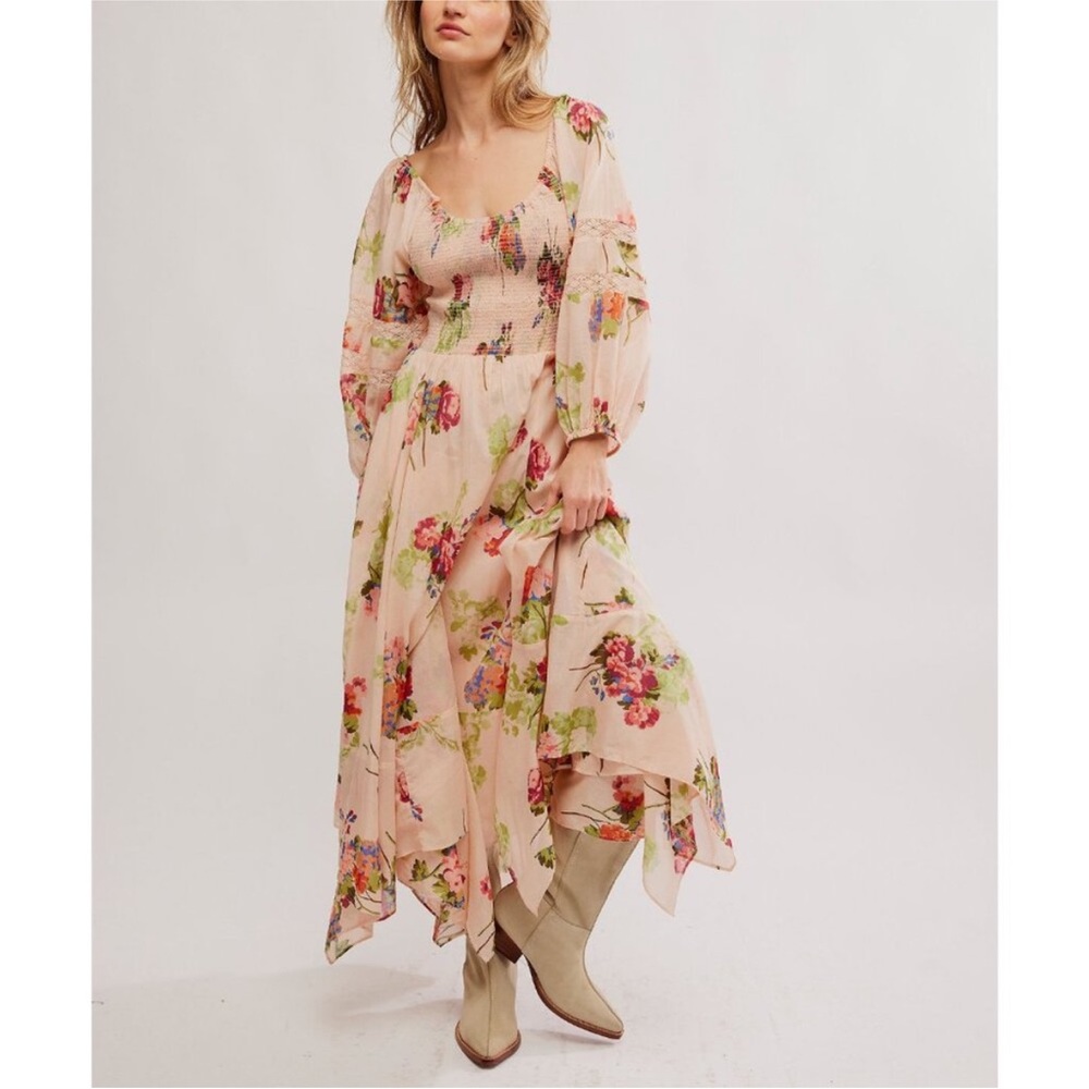 NWT FREE PEOPLE Morning Glory Floral Maxi Dress in Tea Combo, Size XL